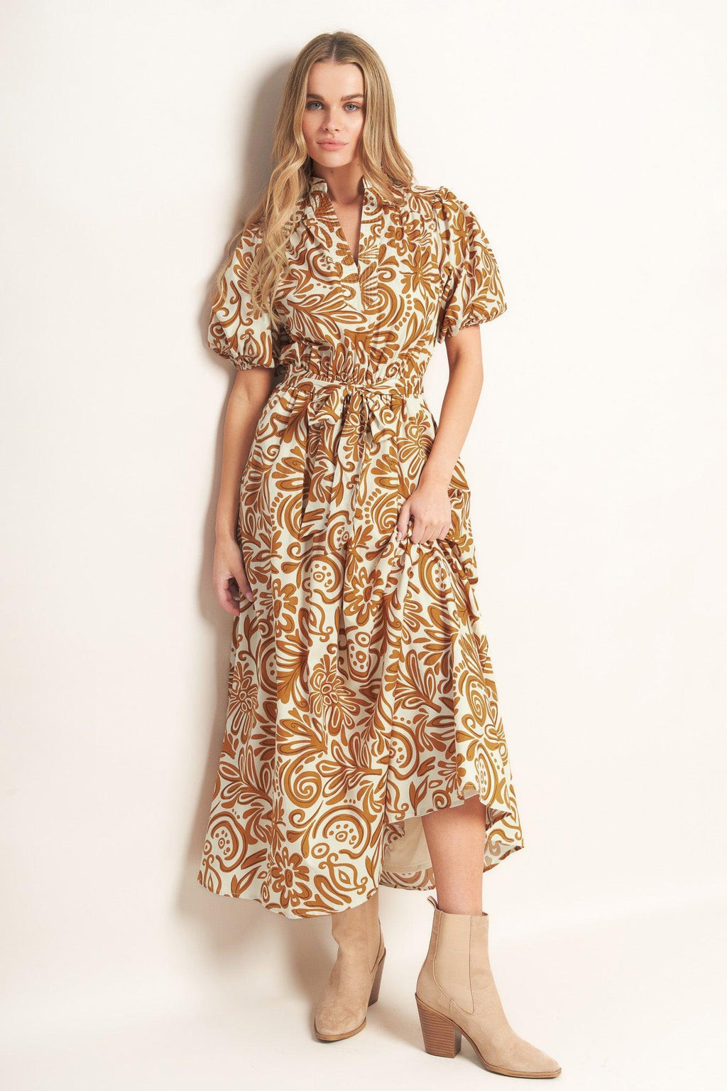 CINNAMON GARDEN WOVEN MIDI DRESS Flying Tomato