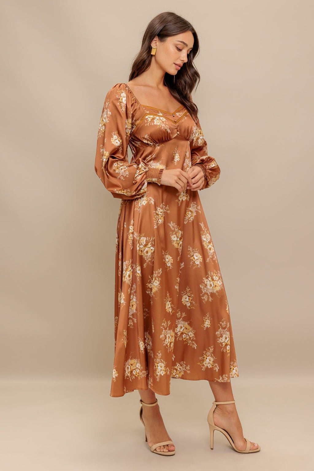 CARAMEL SUNSET WOVEN MIDI DRESS Flying Tomato