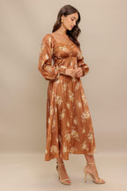 CARAMEL SUNSET WOVEN MIDI DRESS Flying Tomato