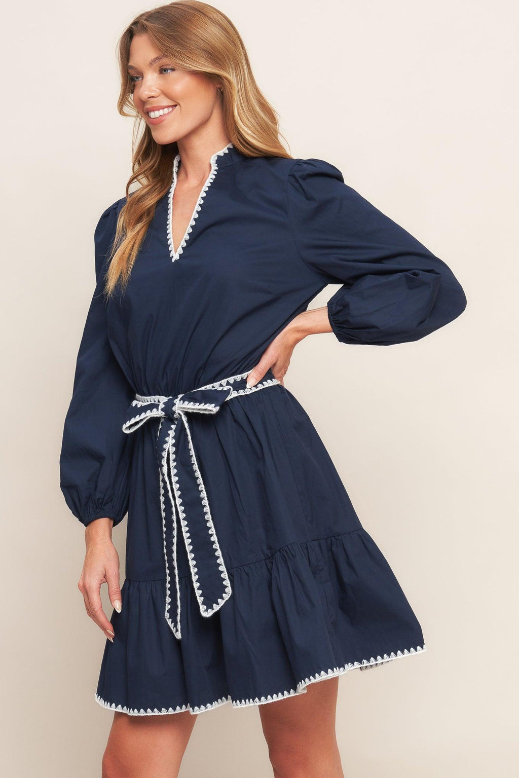 URBAN NOIR NAVY WOVEN MINI DRESS Flying Tomato