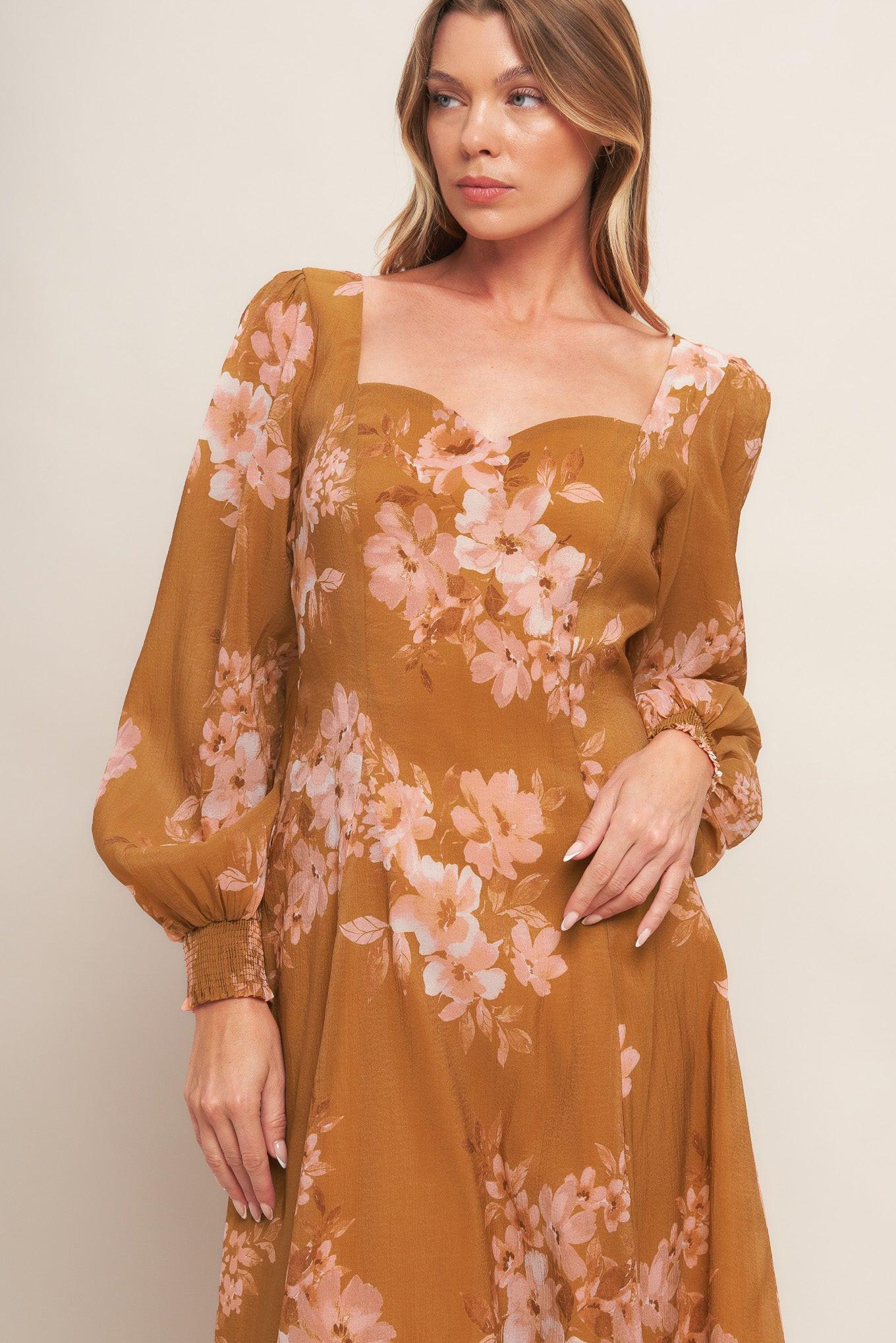 GOLDEN BLOSSOM WOVEN ANKLE DRESS Flying Tomato