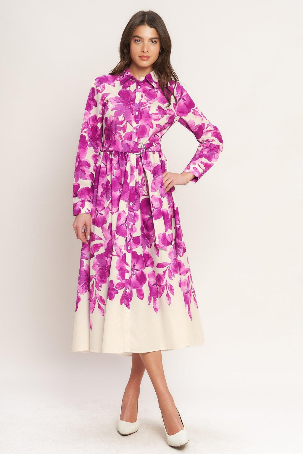 BERRY PETAL WOVEN MIDI SHIRT DRESS Flying Tomato