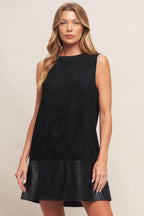 CITY SLEEK  FAUX SUEDE AND LEATHER SHIFT DRESS Flying Tomato