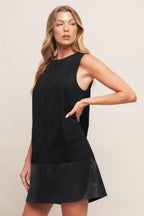CITY SLEEK  FAUX SUEDE AND LEATHER SHIFT DRESS Flying Tomato