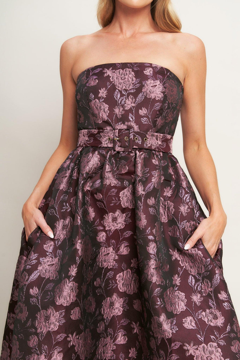 AUBERGINE CHIC JACQUARD WOVEN MIDI DRESS Flying Tomato