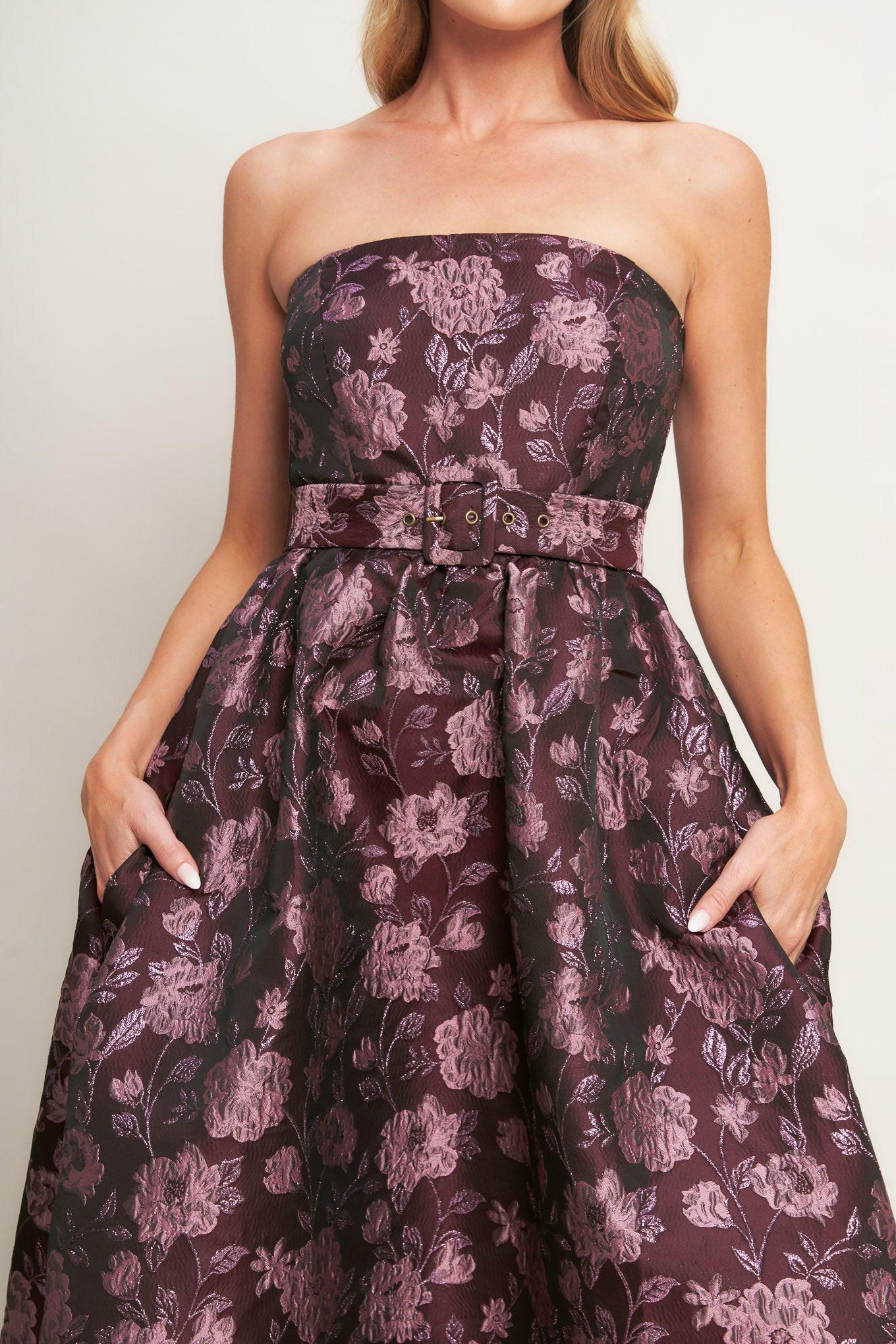 AUBERGINE CHIC JACQUARD WOVEN MIDI DRESS Flying Tomato