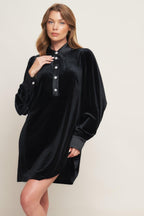 VELVET POWER BLACK MINI DRESS Flying Tomato