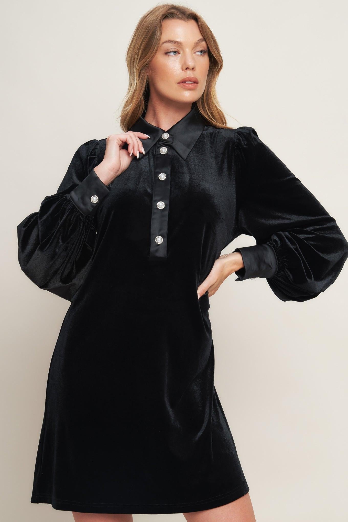 VELVET POWER BLACK MINI DRESS Flying Tomato