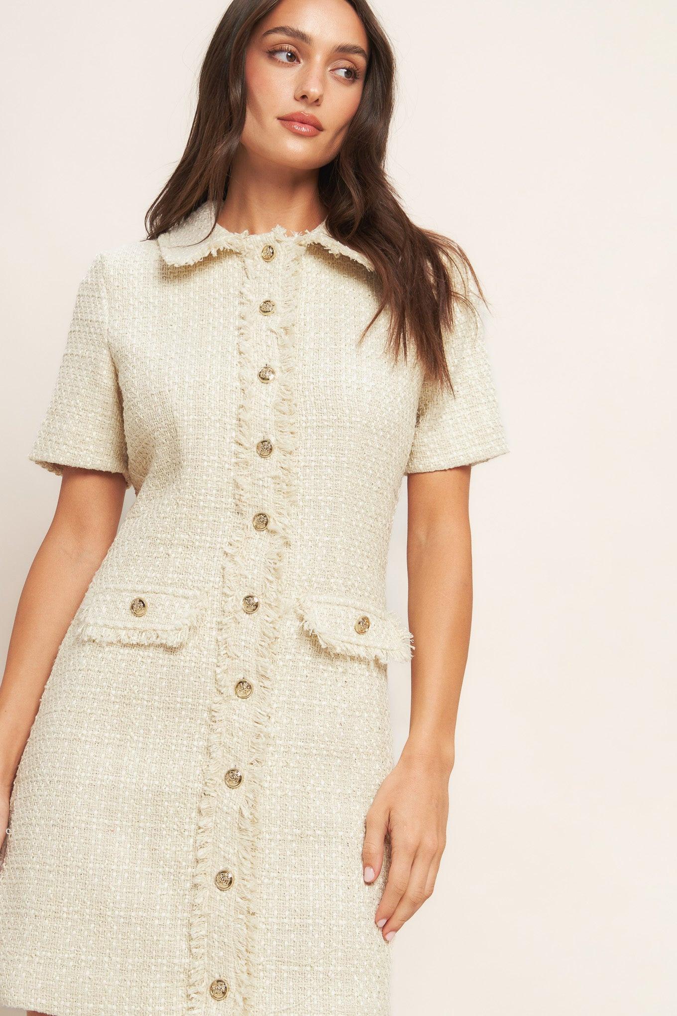 BOUCLÉ AFFAIR TWEED MINI DRESS Flying Tomato