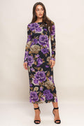VIOLET EMBRACE POWER MESH MIDI DRESS Flying Tomato