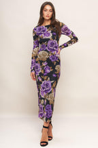 VIOLET EMBRACE POWER MESH MIDI DRESS Flying Tomato