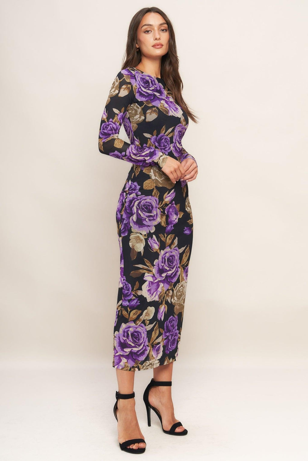 VIOLET EMBRACE POWER MESH MIDI DRESS Flying Tomato