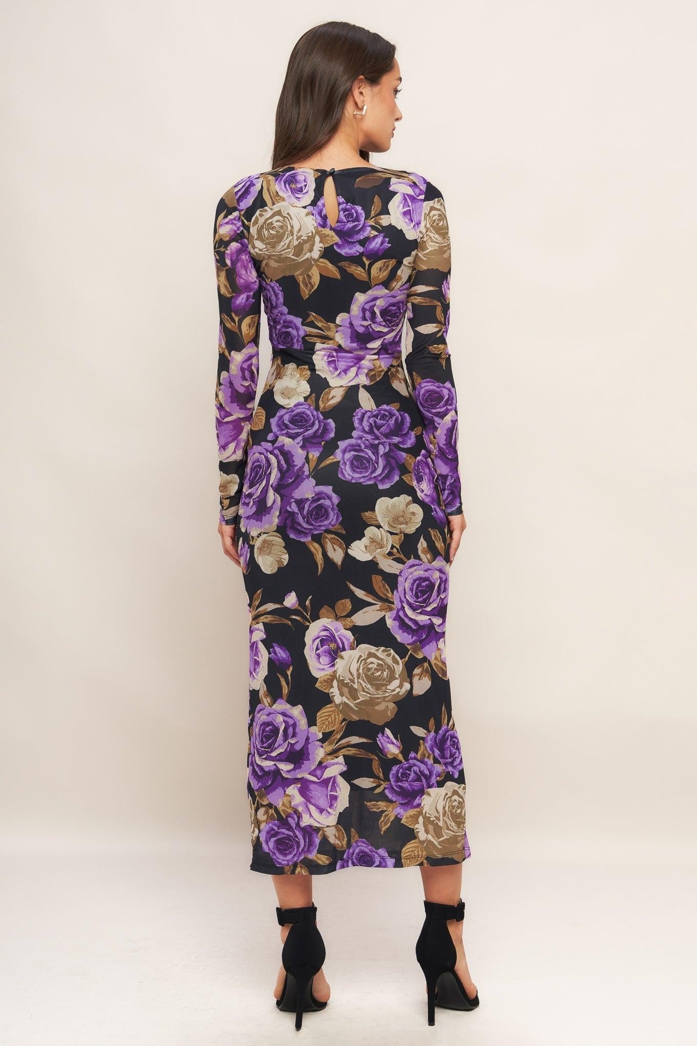 VIOLET EMBRACE POWER MESH MIDI DRESS Flying Tomato