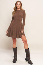 AUTUMN COFFEE BROWN KNIT MINI DRESS Flying Tomato