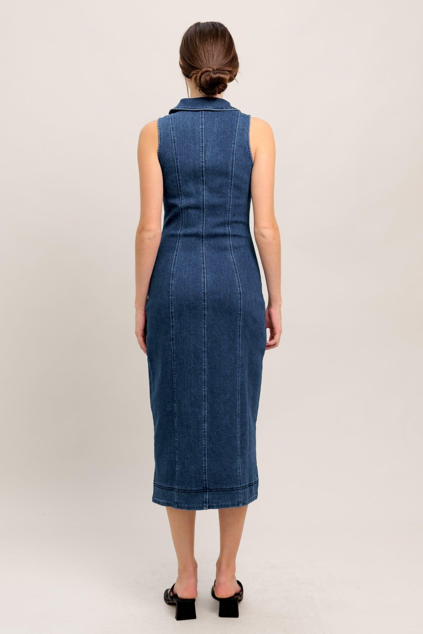 EVERYDAY EDGE DENIM MIDI DRESS Flying Tomato