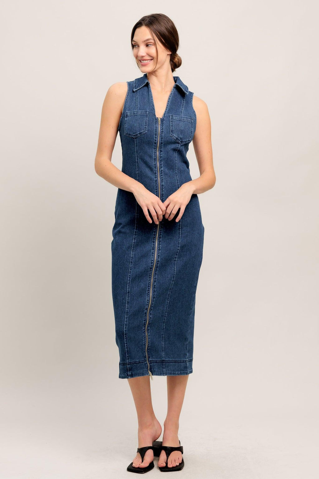 EVERYDAY EDGE DENIM MIDI DRESS Flying Tomato