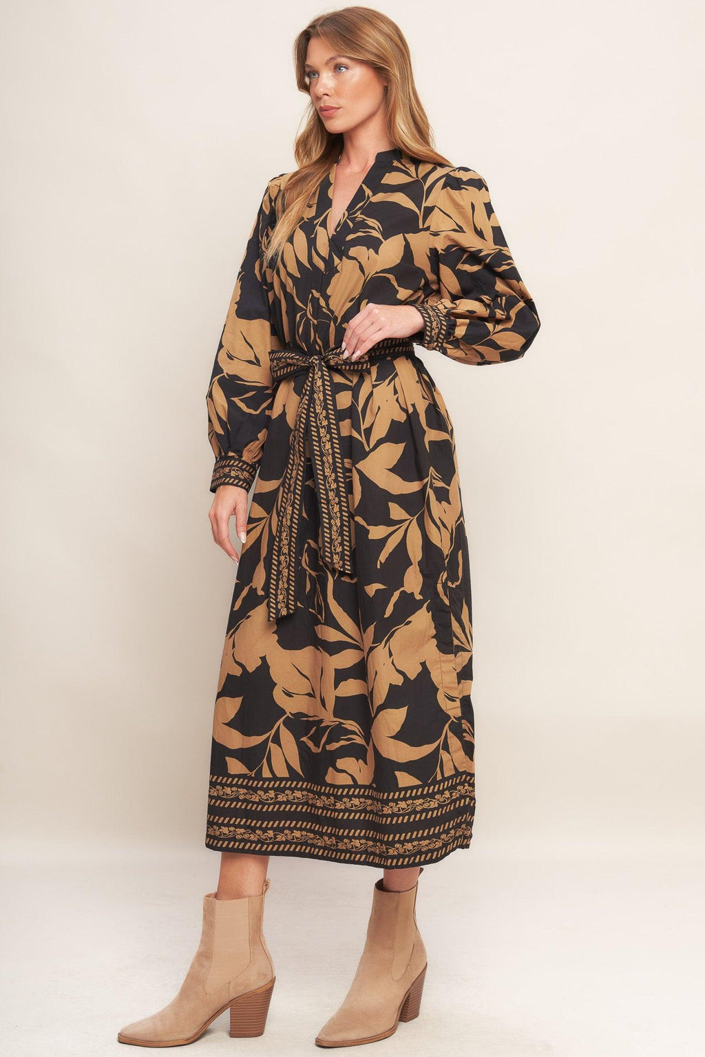 AUTUMN LEAF WOVEN MIDI DRESS Flying Tomato