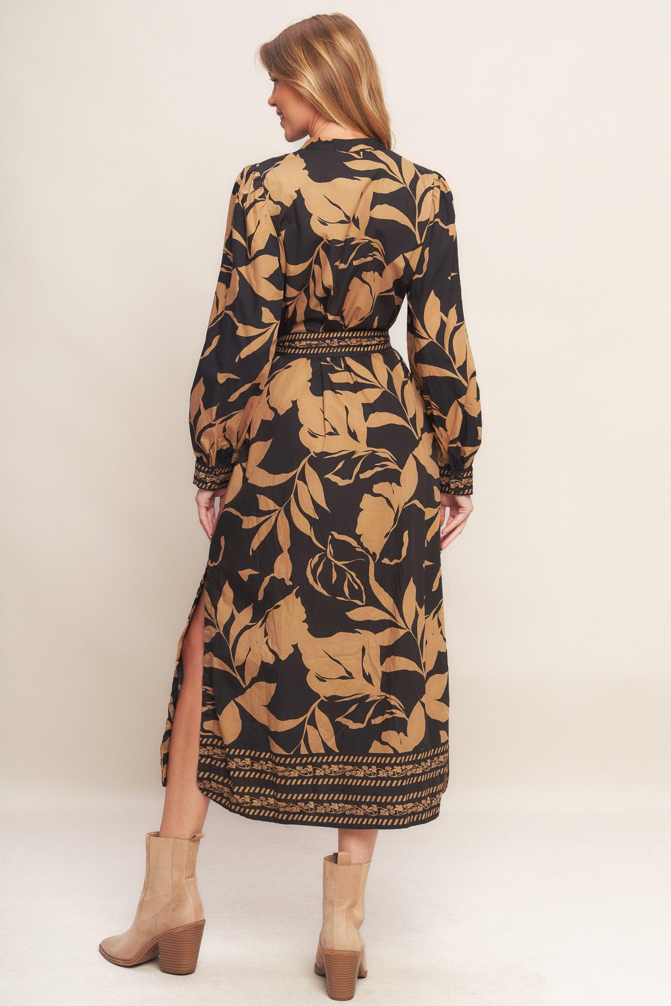 AUTUMN LEAF WOVEN MIDI DRESS Flying Tomato