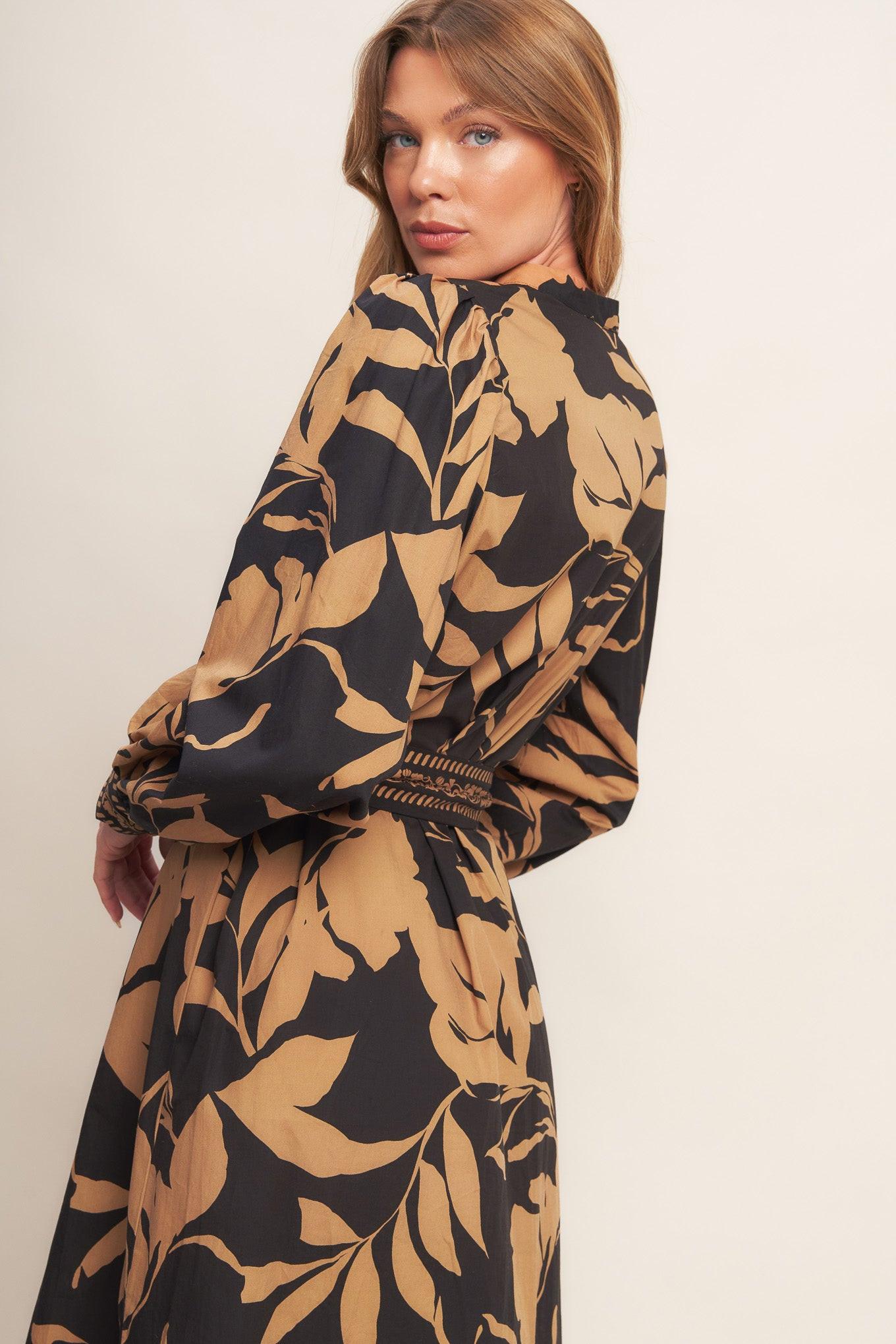 AUTUMN LEAF WOVEN MIDI DRESS Flying Tomato