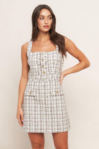 GOLDEN GRID LUXE TWEED MINI DRESS Flying Tomato