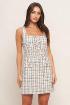 GOLDEN GRID LUXE TWEED MINI DRESS Flying Tomato