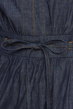 POWER DENIM GODDESS DARK INDIGO MIDI DRESS Flying Tomato