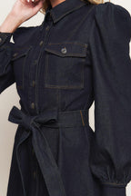 HOLIDAY DARK INDIGO DENIM MINI DRESS Flying Tomato