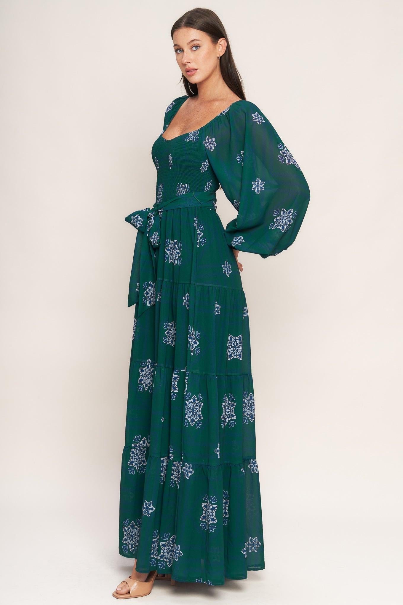 AZURE BOTANIQUE WOVEN MAXI DRESS Flying Tomato