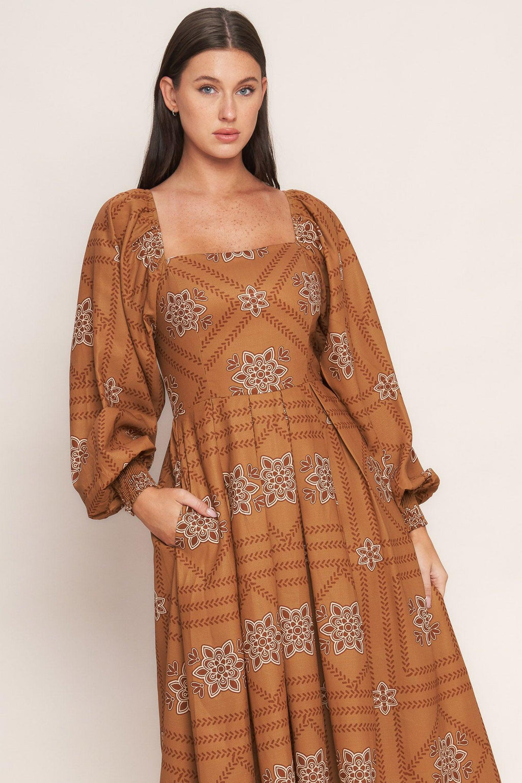 SOUTHWEST SQUARES WOVEN MIDI DRESS Flying Tomato