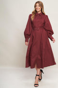 MODERN FEMME BURGUNDY WOVEN MIDI DRESS Flying Tomato