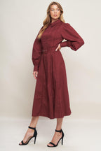 MODERN FEMME BURGUNDY WOVEN MIDI DRESS Flying Tomato