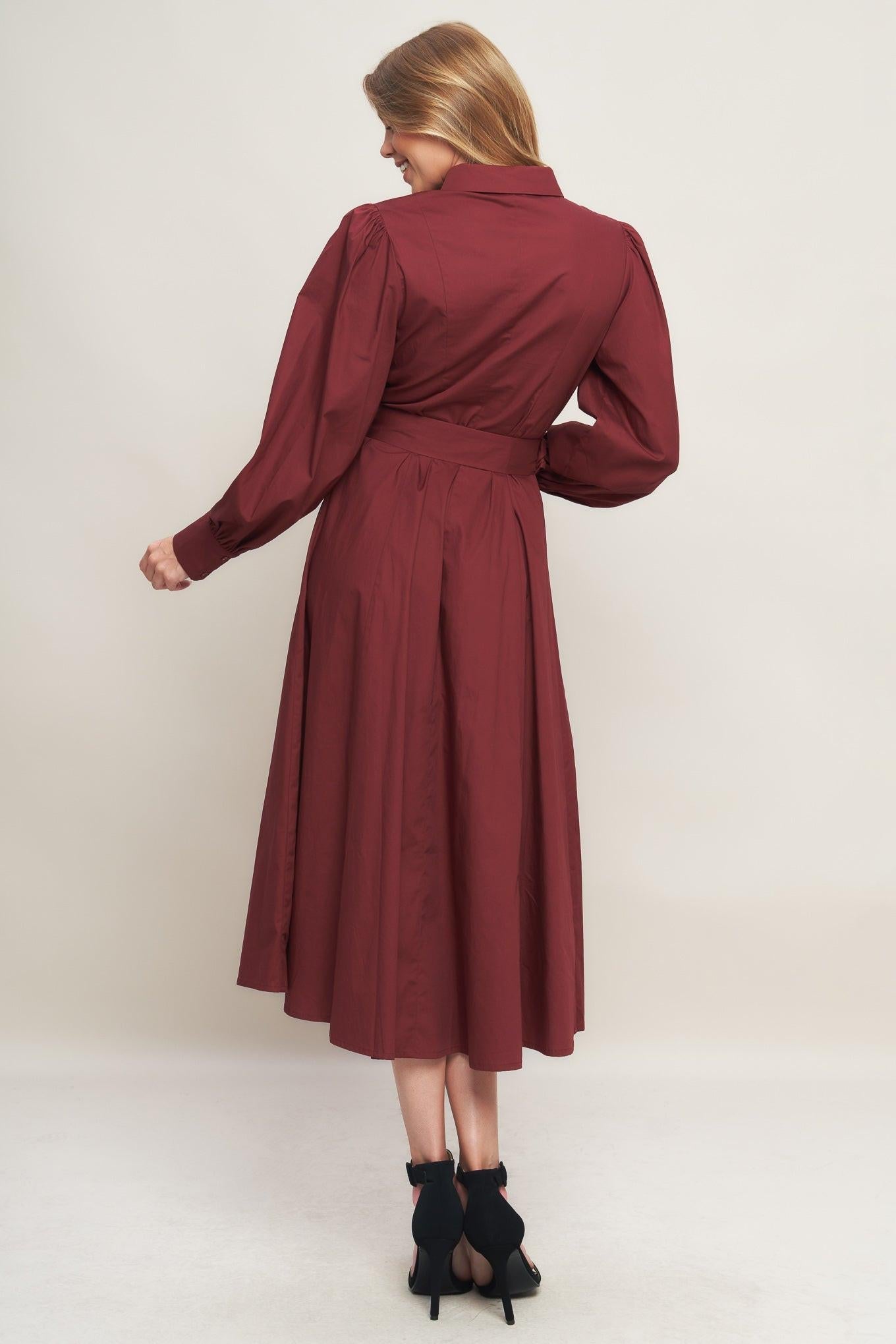 MODERN FEMME BURGUNDY WOVEN MIDI DRESS Flying Tomato
