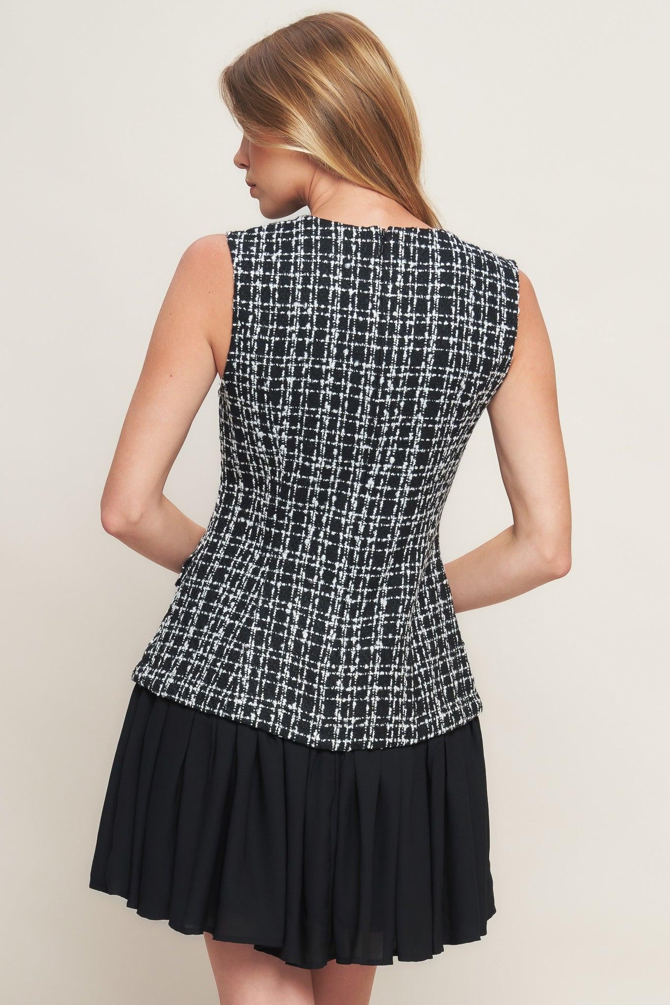 MODERN ICON TWEED WOVEN MINI DRESS Flying Tomato
