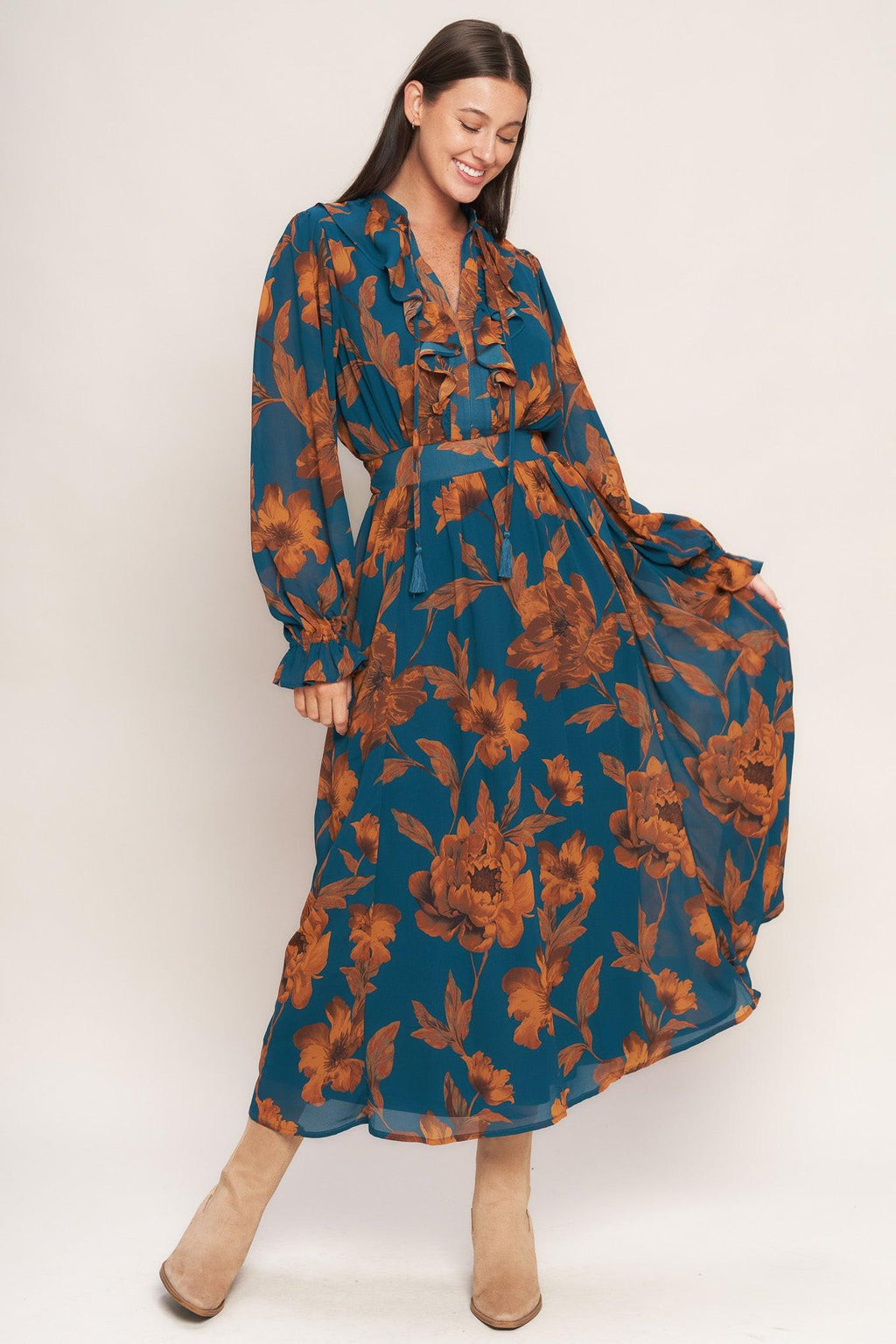 BURNISHED BOTANICA WOVEN MIDI DRESS Flying Tomato