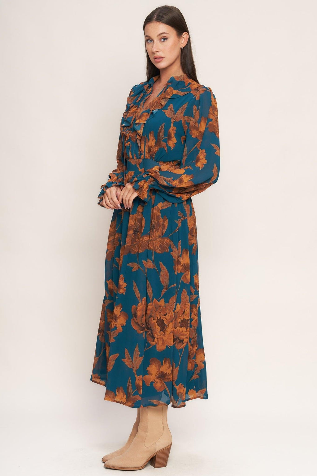 BURNISHED BOTANICA WOVEN MIDI DRESS Flying Tomato