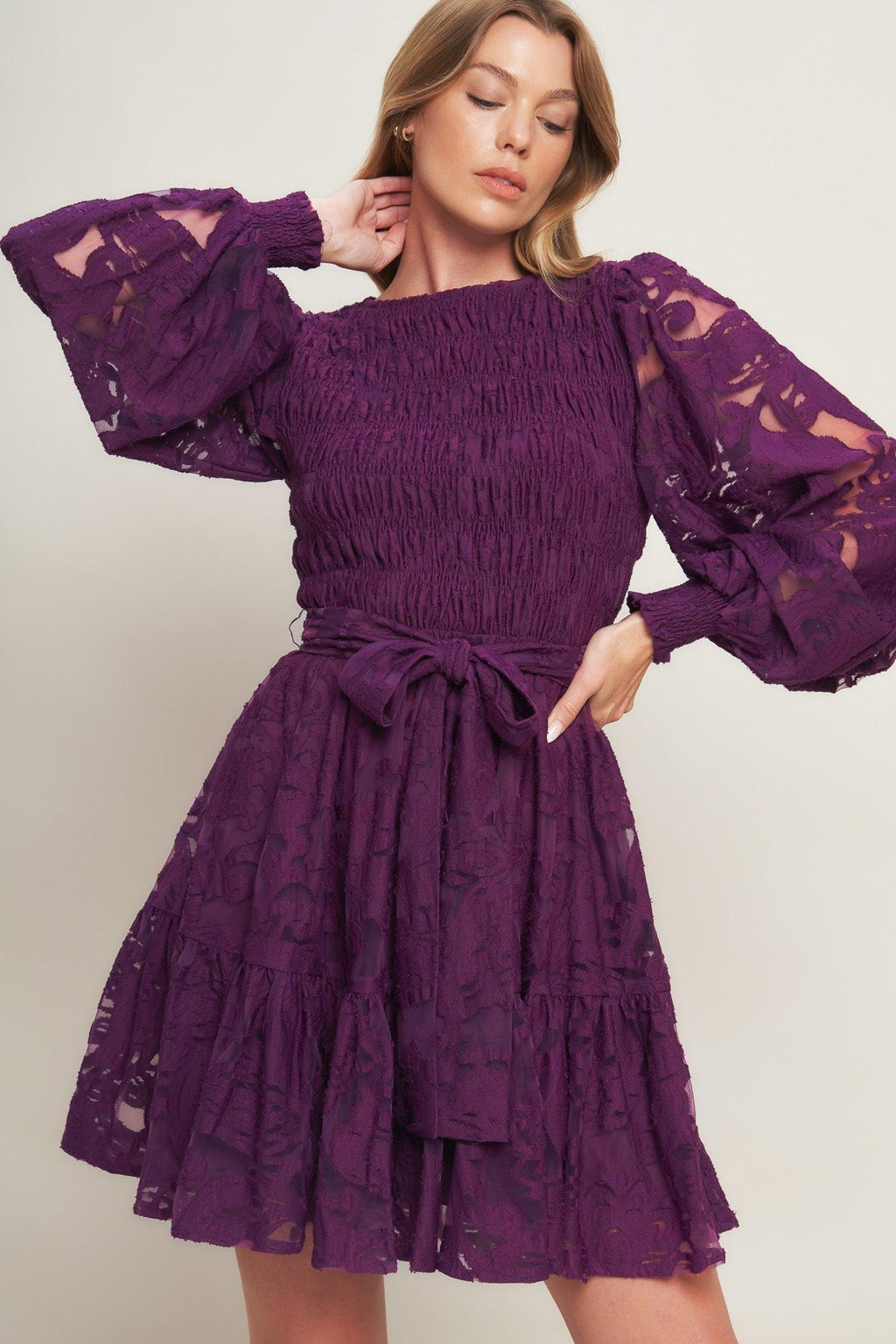 PASSION PLUM WOVEN LACE MINI DRESS Flying Tomato