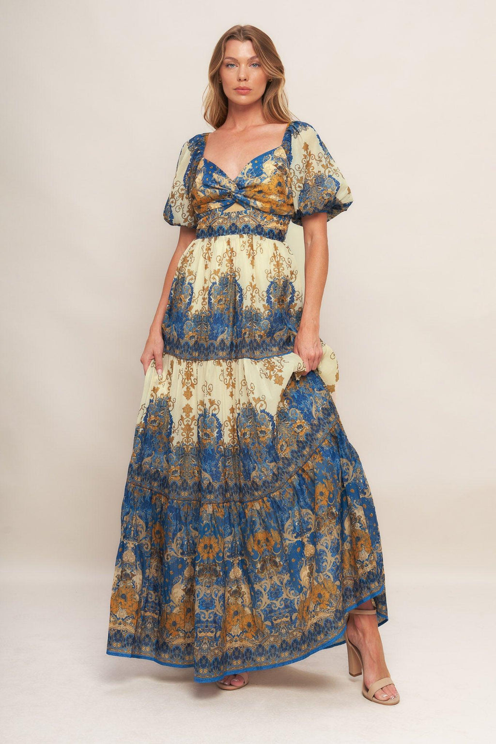 MIDNIGHT SERENADE EMPIRE WOVEN MAXI DRESS Flying Tomato