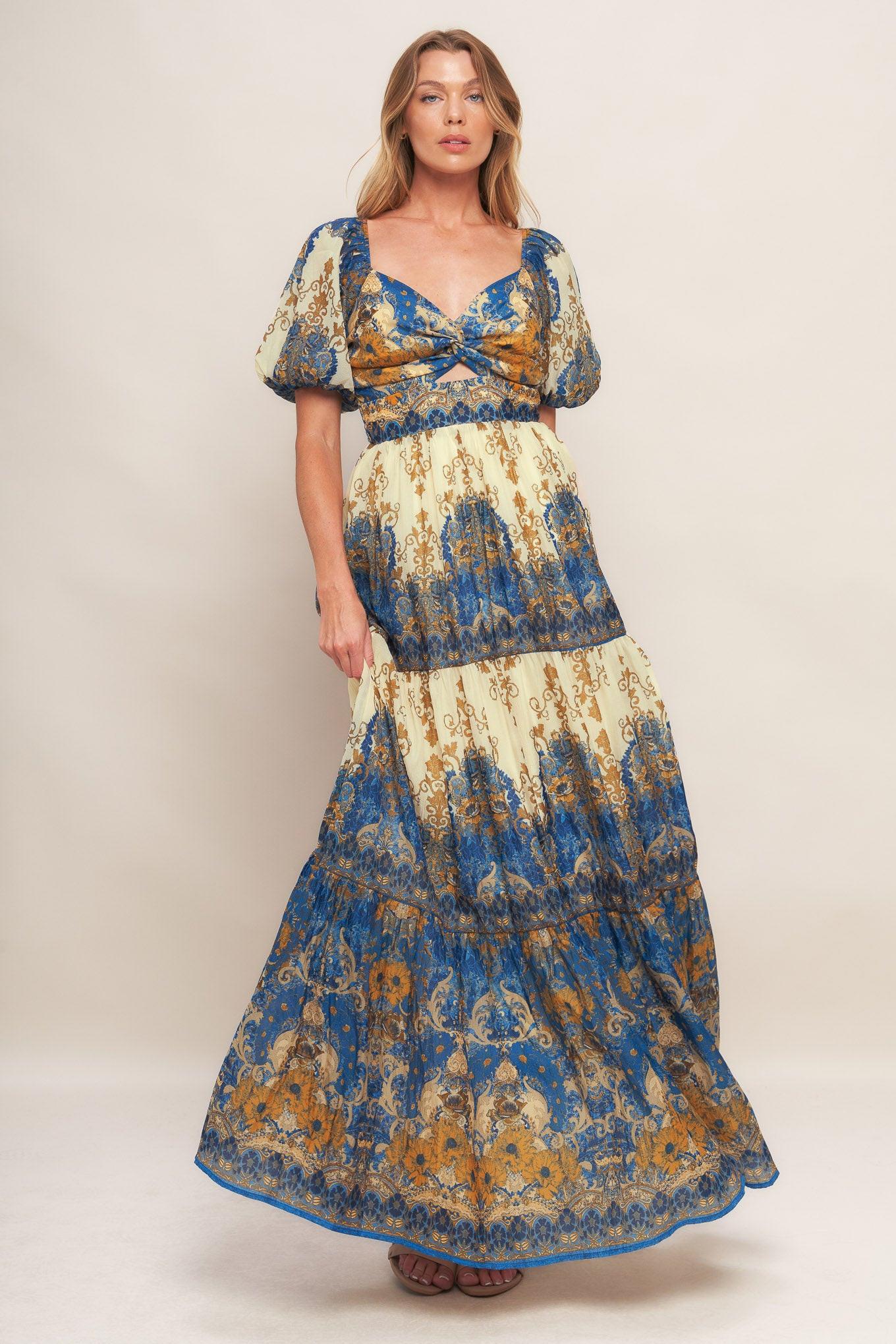 MIDNIGHT SERENADE EMPIRE WOVEN MAXI DRESS Flying Tomato