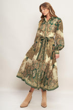 LOVELY GOLDEN VISION WOVEN MIDI DRESS Flying Tomato