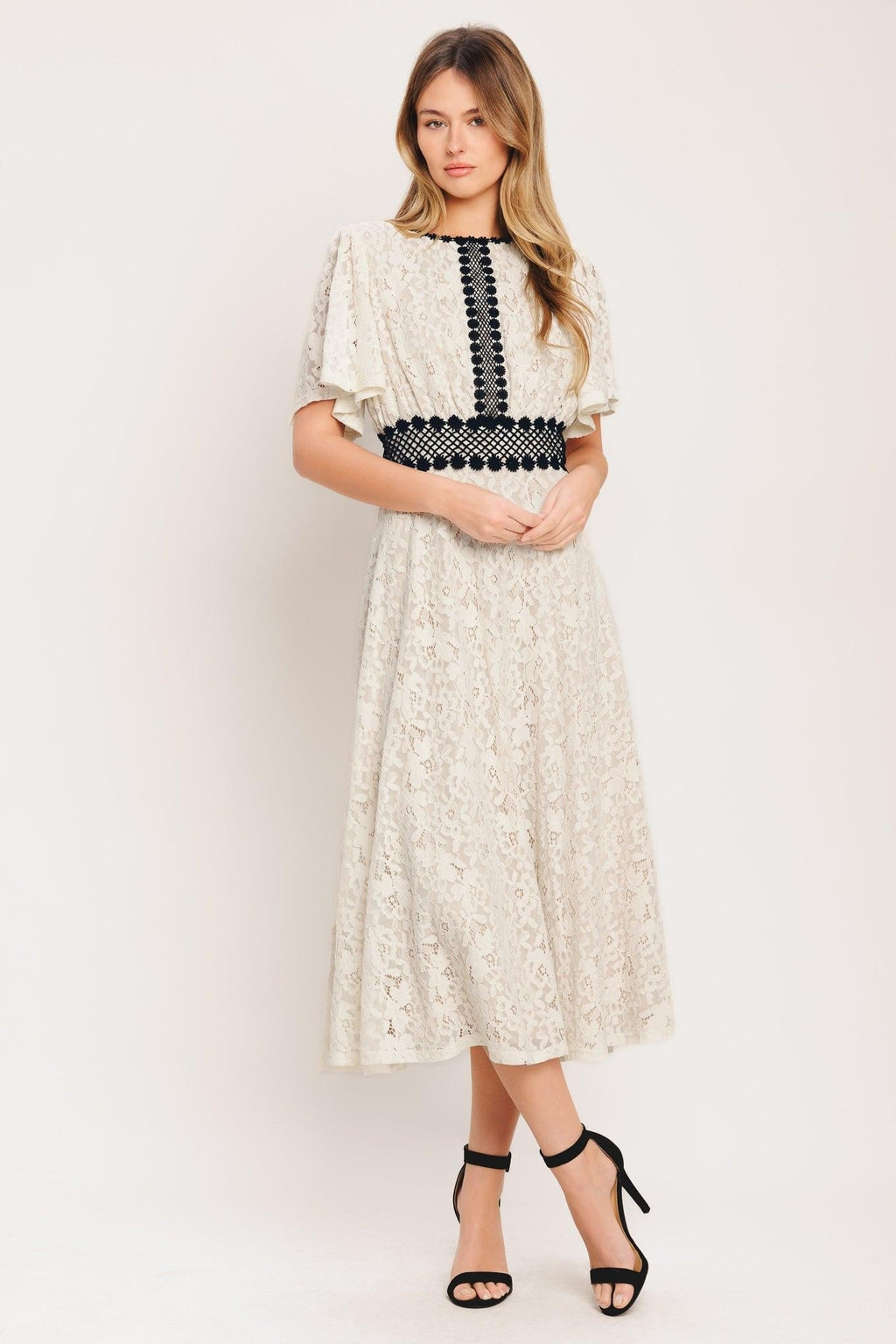 PETITE LUNE WOVEN LACE MIDI DRESS Flying Tomato