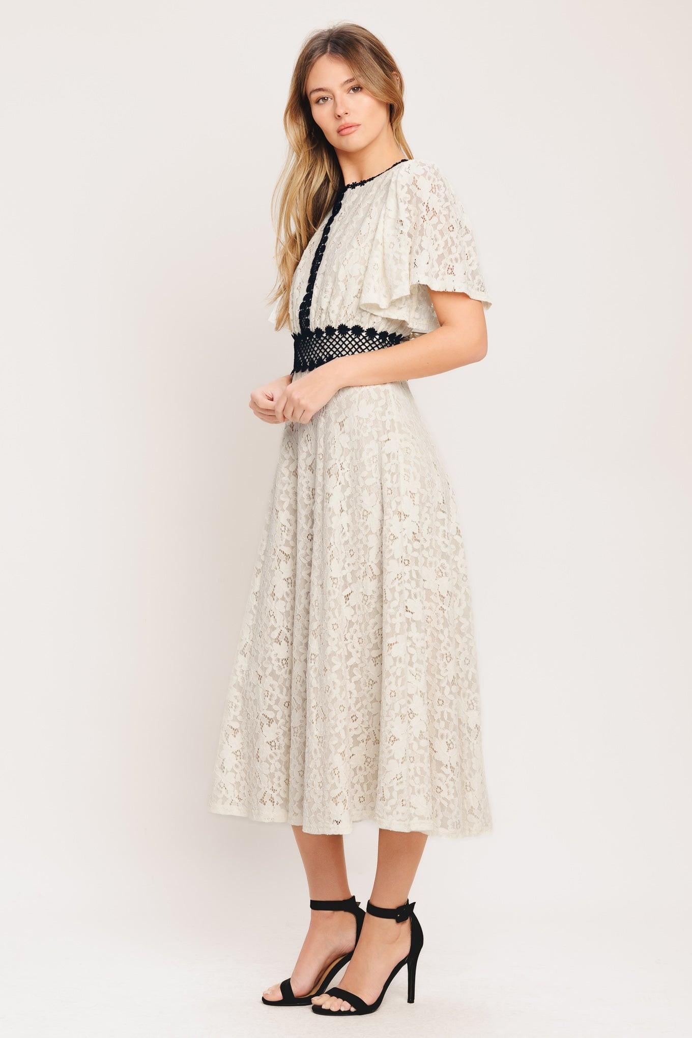 PETITE LUNE WOVEN LACE MIDI DRESS Flying Tomato