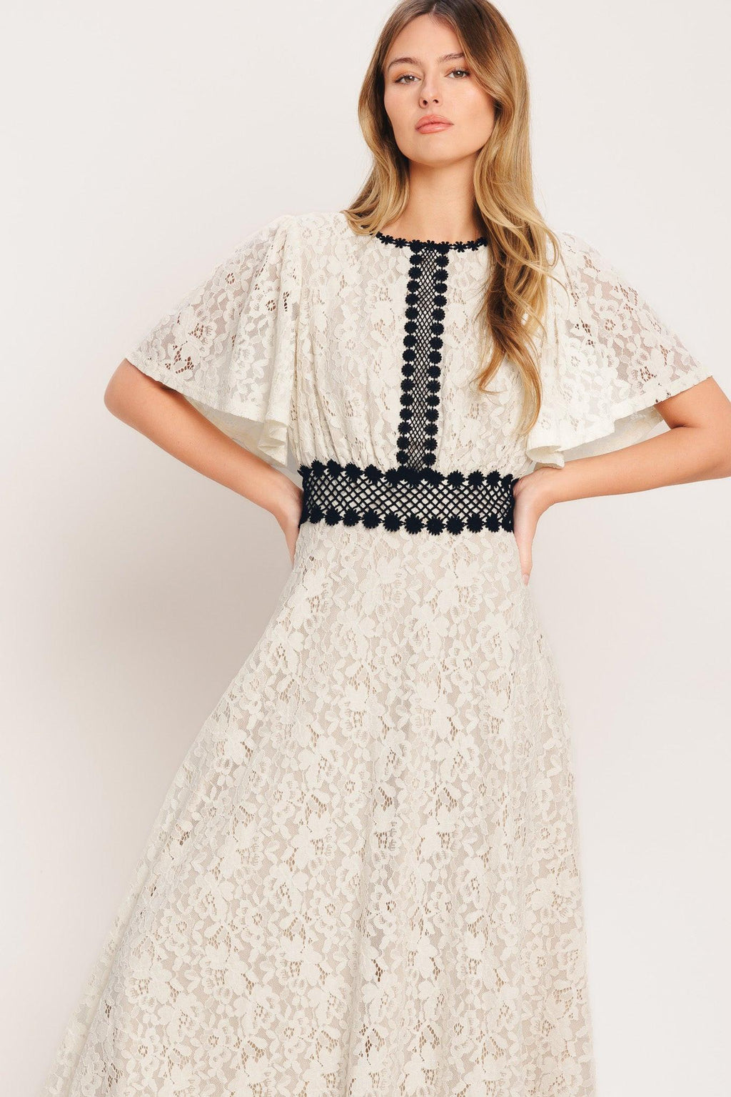 PETITE LUNE WOVEN LACE MIDI DRESS Flying Tomato
