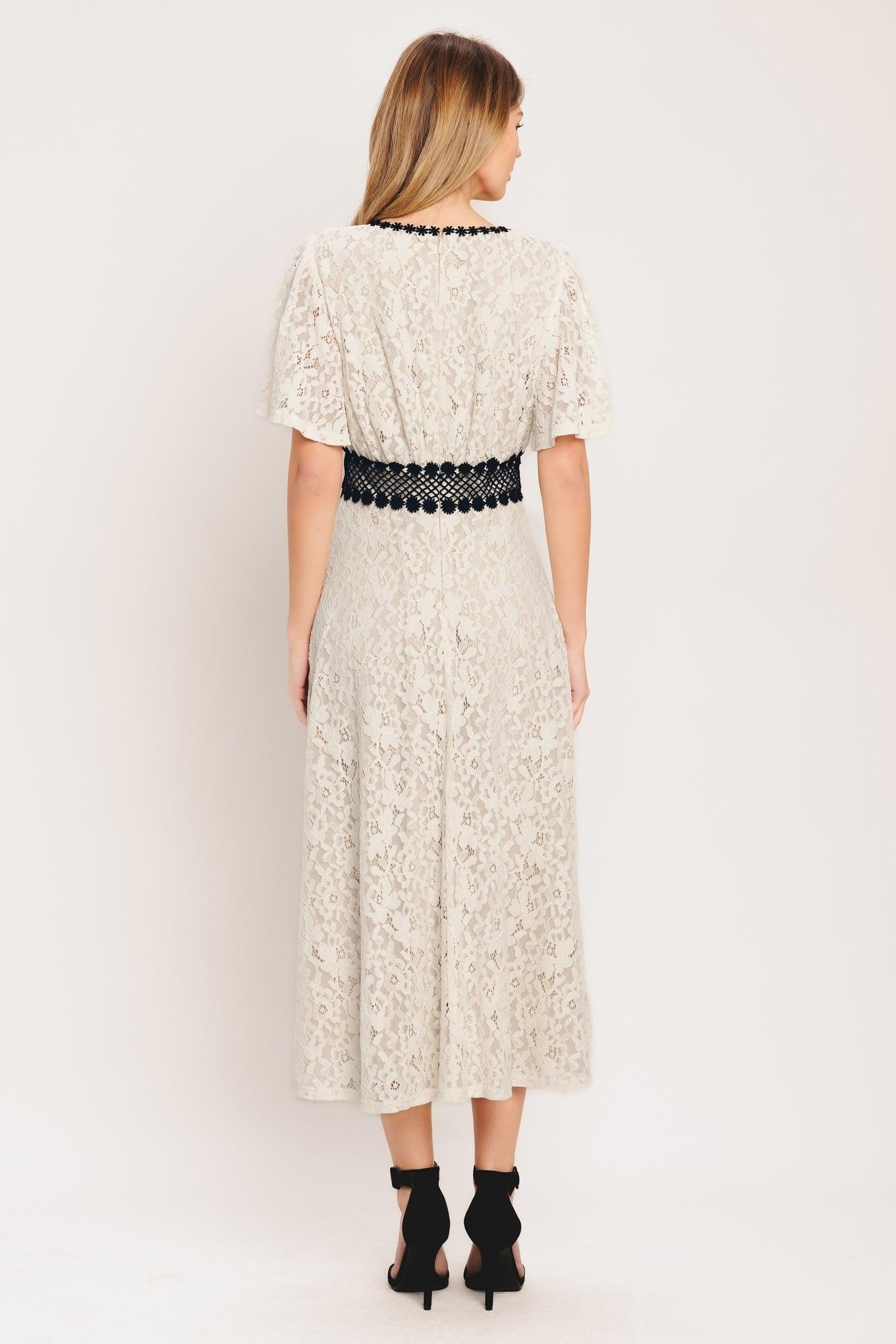 PETITE LUNE WOVEN LACE MIDI DRESS Flying Tomato