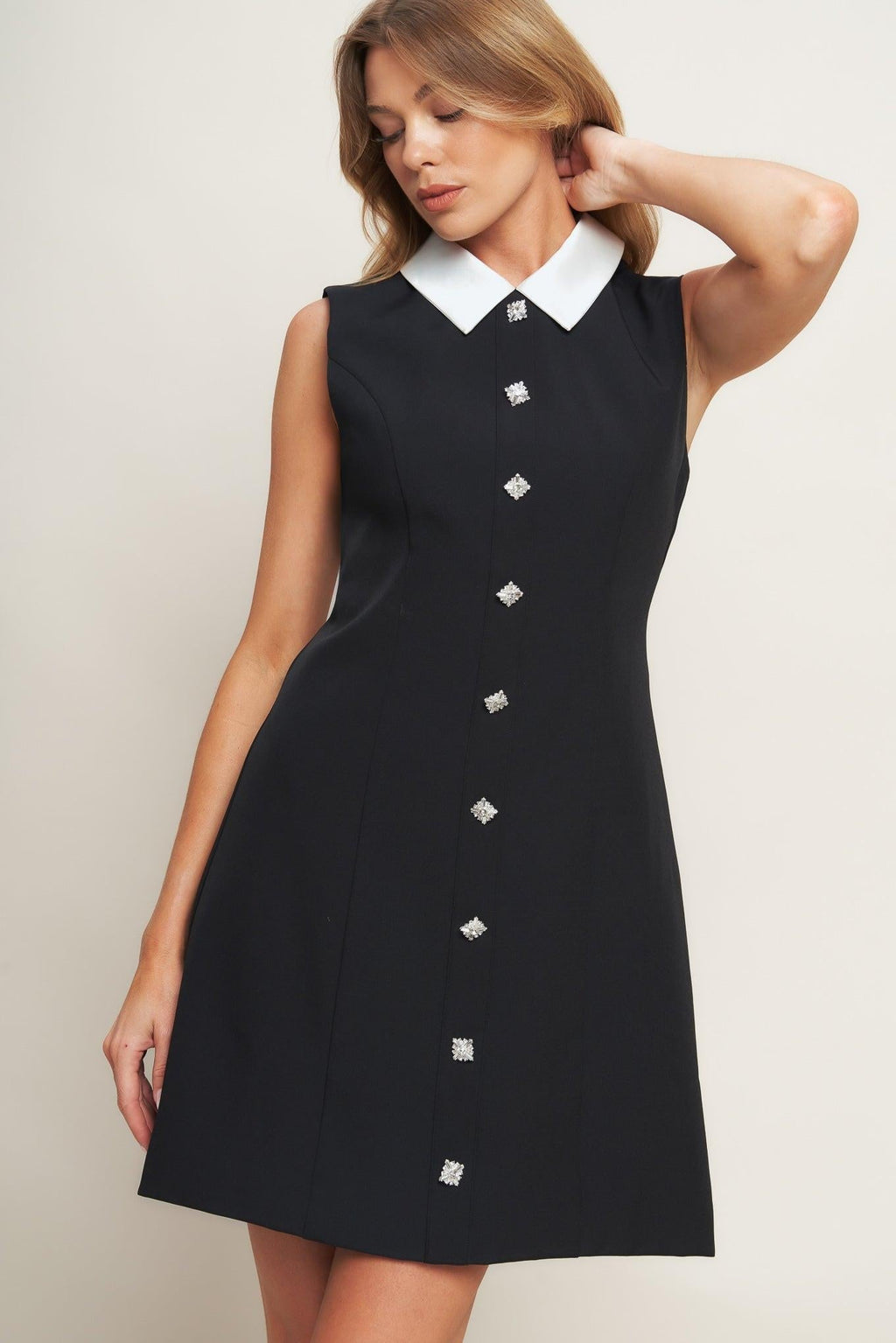 LOVELY MOMENT BLACK WOVEN MINI DRESS Flying Tomato