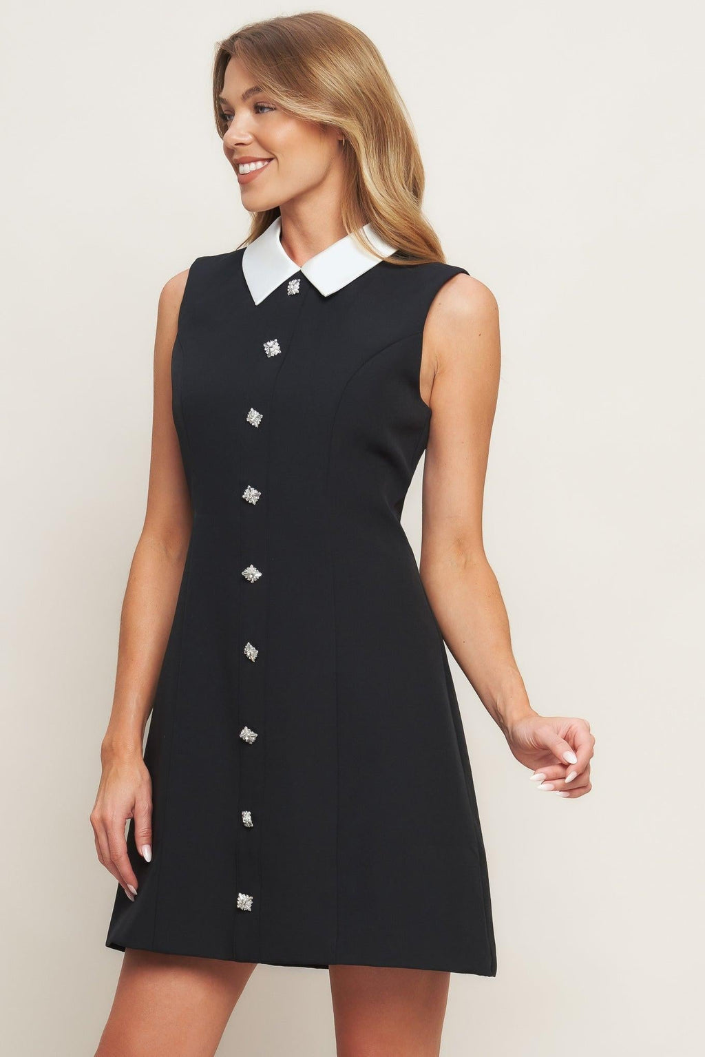 LOVELY MOMENT BLACK WOVEN MINI DRESS Flying Tomato