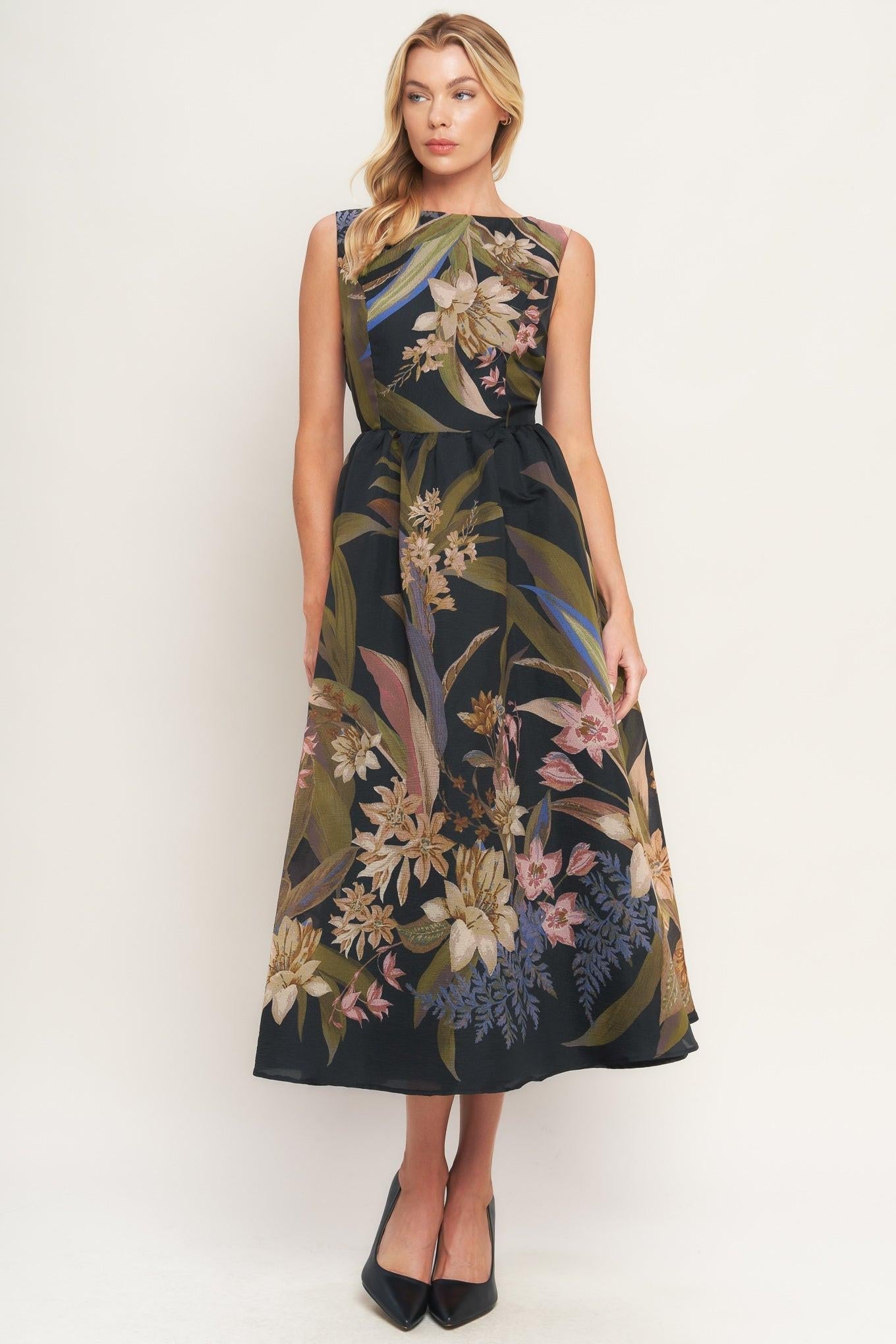 FOLIAGE WHISPER WOVEN MIDI DRESS Flying Tomato