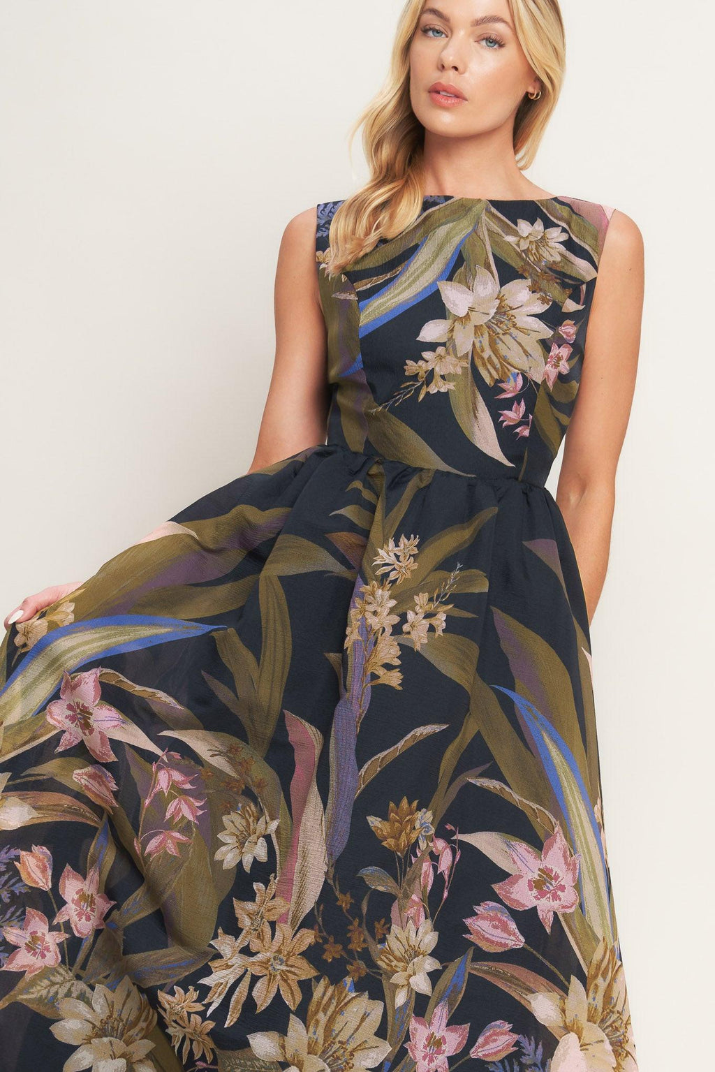 FOLIAGE WHISPER WOVEN MIDI DRESS Flying Tomato