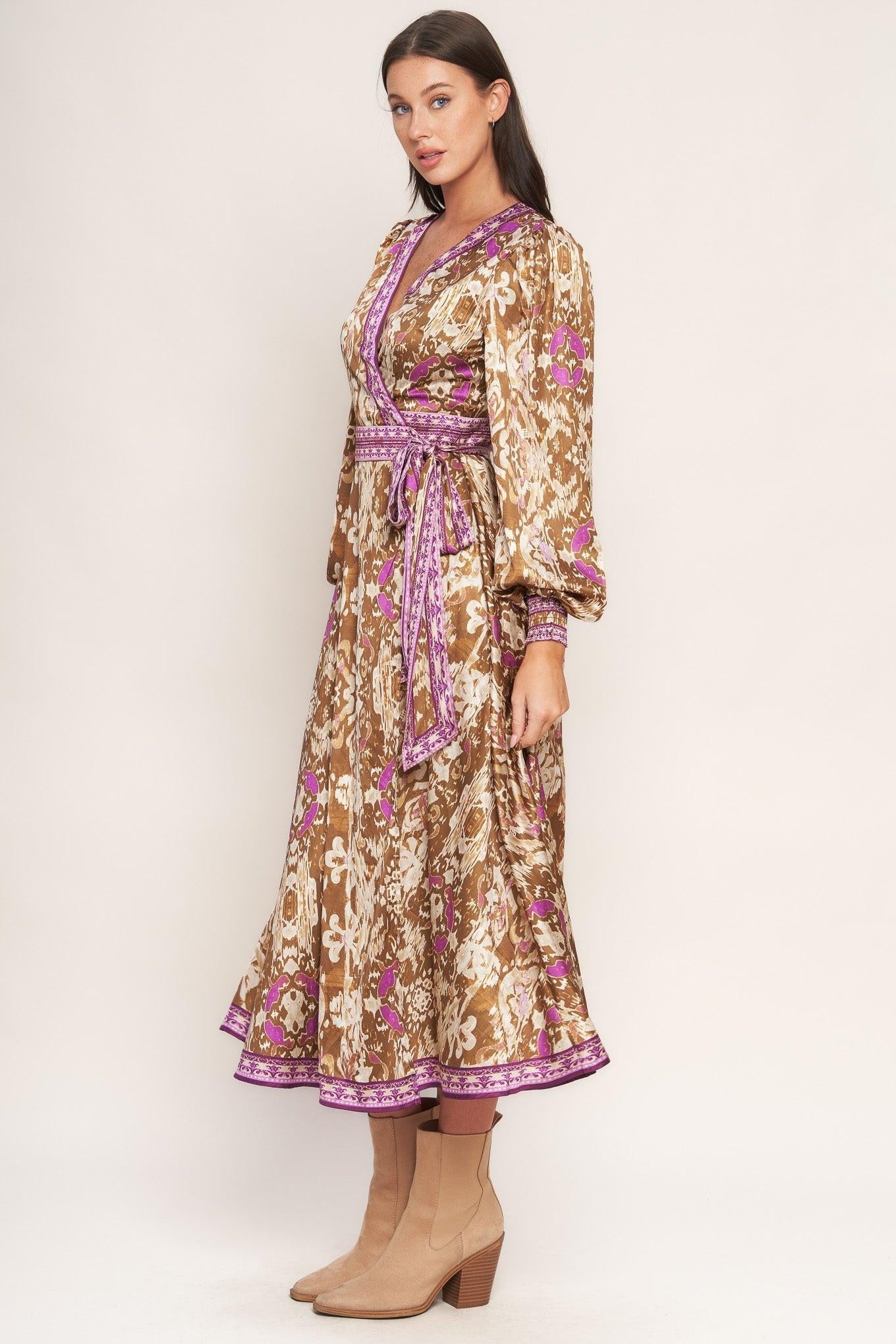 IKAT BLOOM WOVEN MIDI TRUE WRAP DRESS Flying Tomato