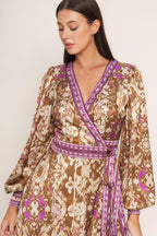 IKAT BLOOM WOVEN MIDI TRUE WRAP DRESS Flying Tomato