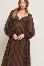 BROWN GODDESS FLOW WOVEN MIDI DRESS Flying Tomato